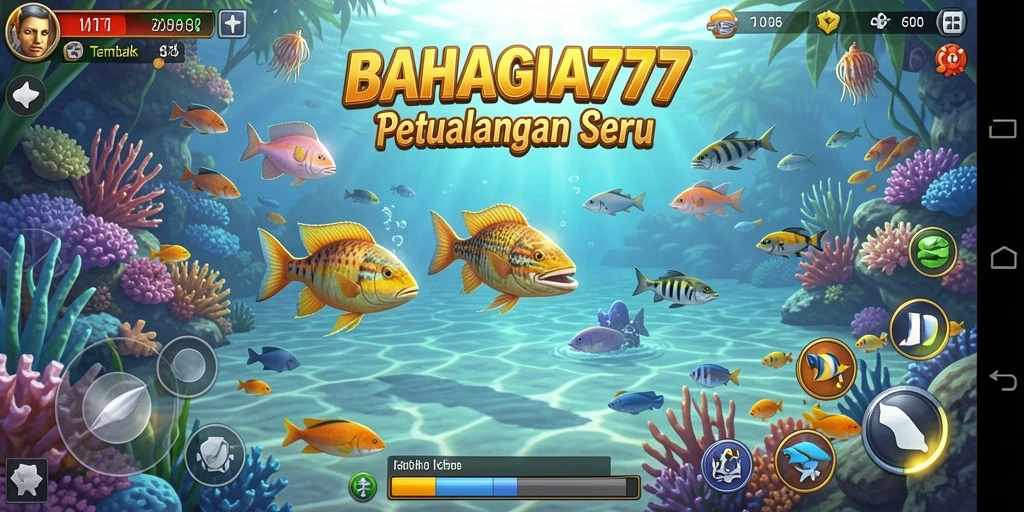 Screenshot gameplay BAHAGIA777 dengan aksi tembak ikan yang seru.