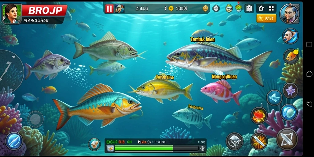 Tangkapan ikan yang beragam dalam gameplay BROJP.