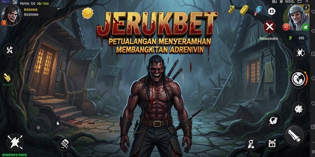 Tampilan gameplay JERUKBET dengan suasana horor yang mencekam.