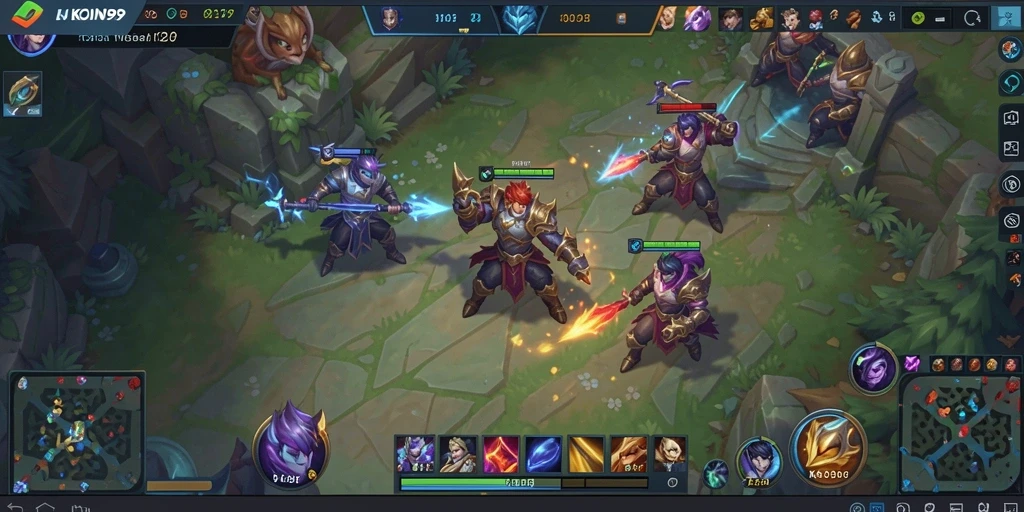 Tampilan gameplay KOIN99 yang menegangkan dalam arena pertempuran.
