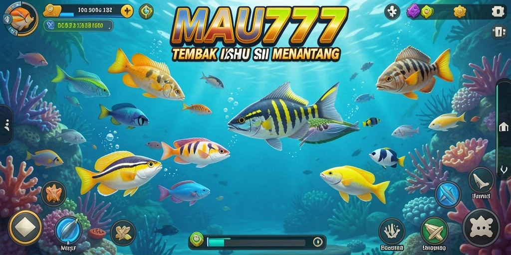 Tampilan gameplay seru di MAU777, tembak ikan dengan berbagai senjata.