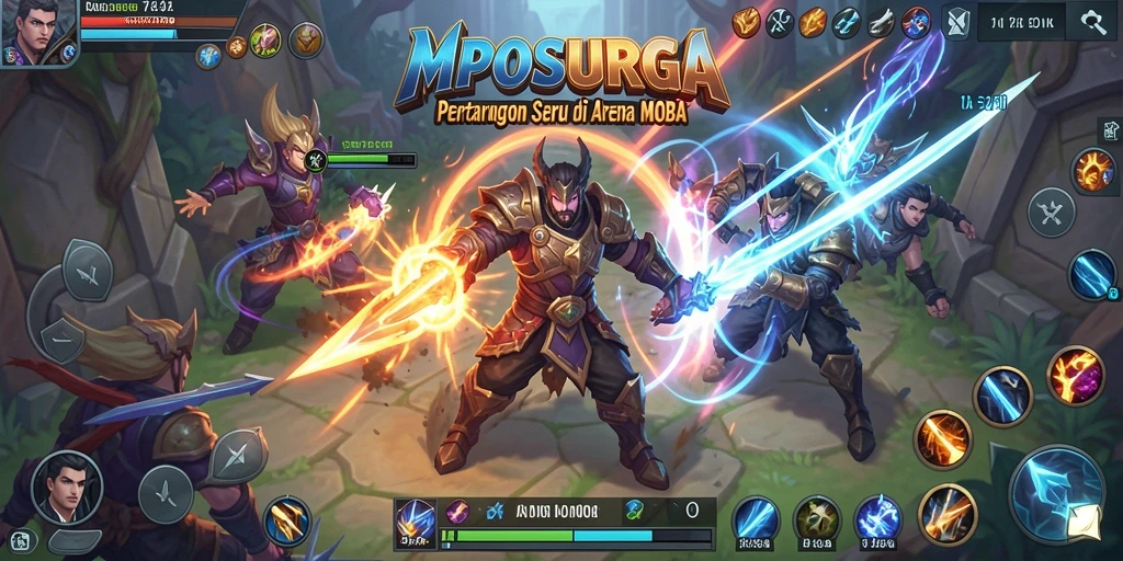 Tampilan seru gameplay MPOSURGA di arena MOBA.