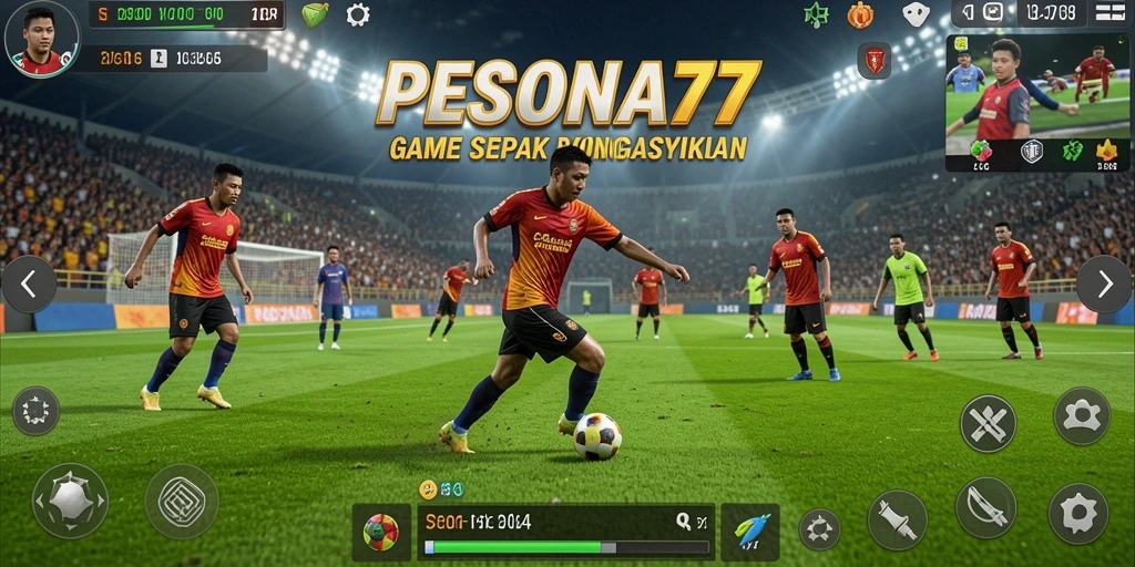 Tampilan gameplay PESONA77 menampilkan aksi seru sepak bola.