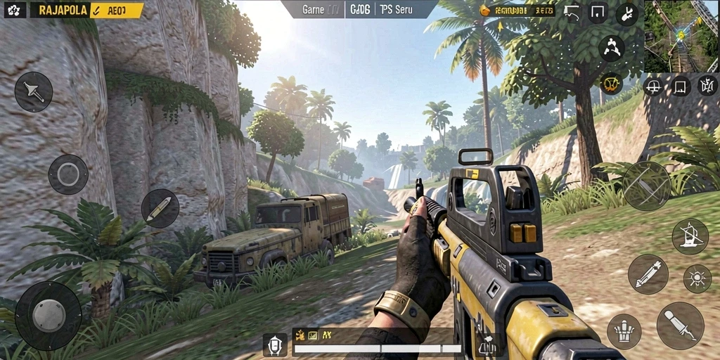 Tampilan gameplay intens di RAJAPOLA, pemandangan pertempuran yang mendebarkan.