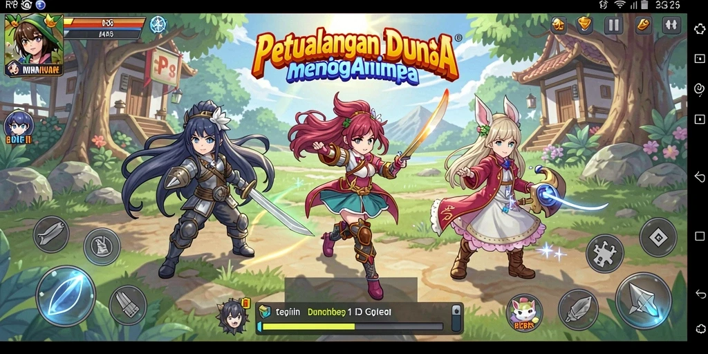 Screenshot utama RP8 menampilkan aksi pertarungan karakter anime yang dinamis.