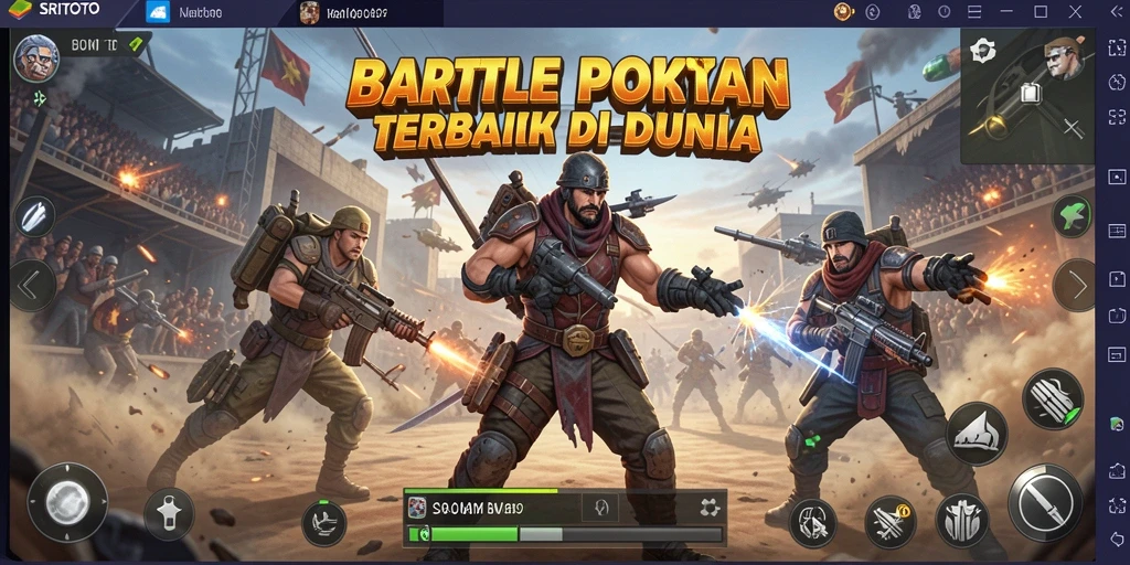 Tangkapan layar gameplay SRITOTO dengan pertempuran yang intens.